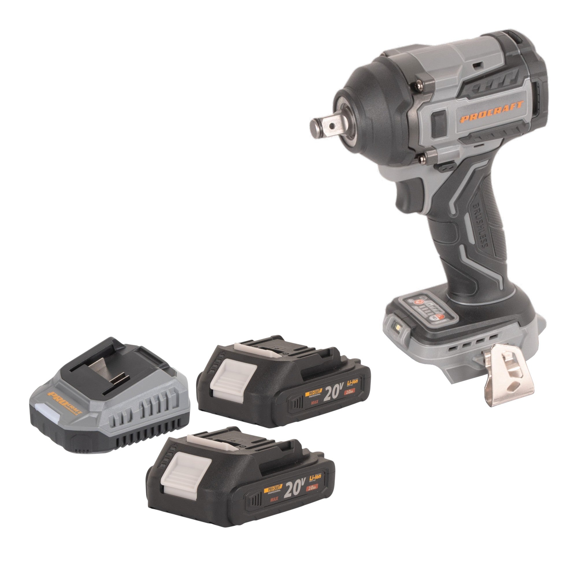 Procraft Industrial IW550Abb Akku Schlagschrauber 20 V 550 Nm 1/2" + 2x Akku 2,0 Ah + Ladegerät