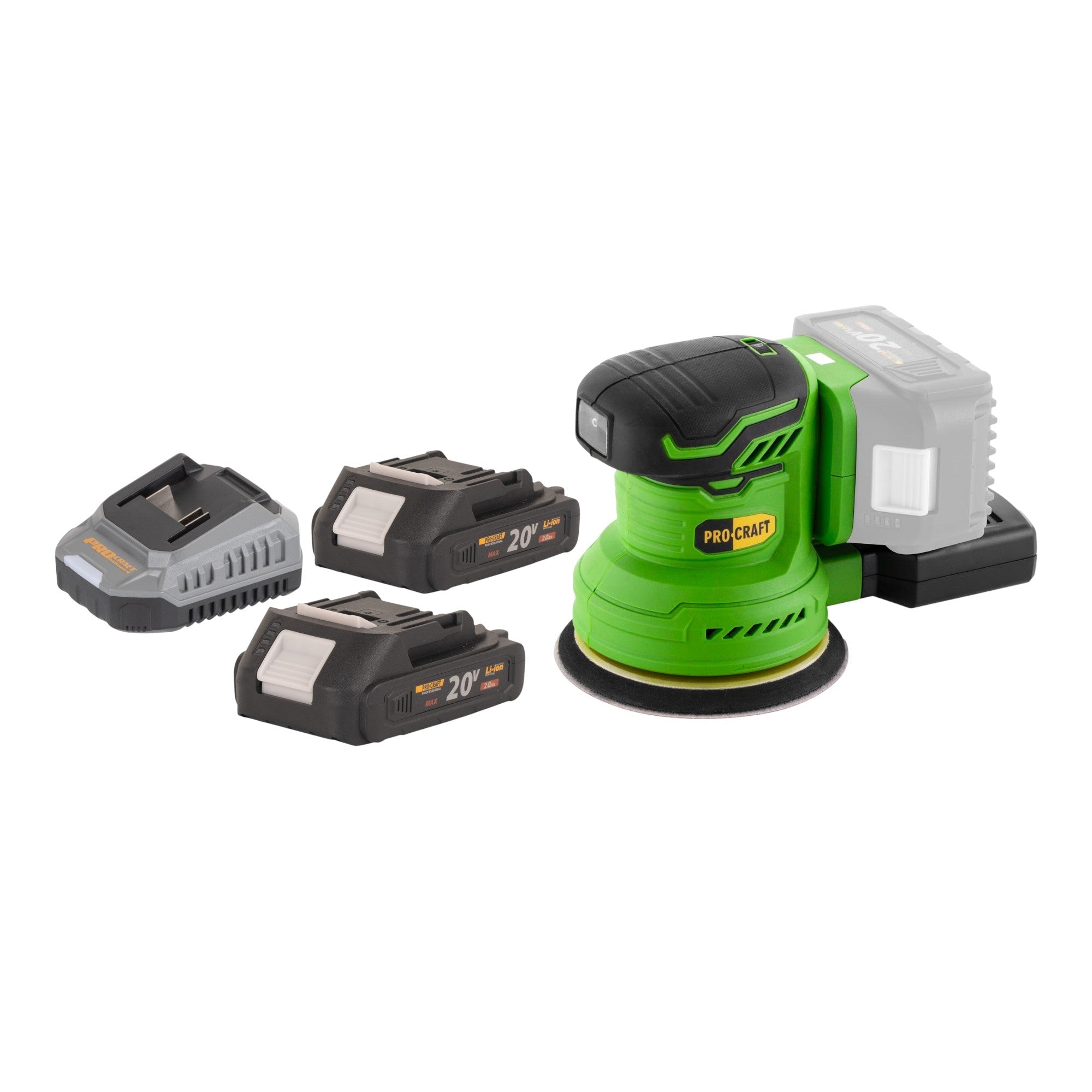 Procraft PX20BLbb Akku Exzenterschleifer 20 V 125 mm Brushless + 2x Akku 2,0 Ah + Ladegerät