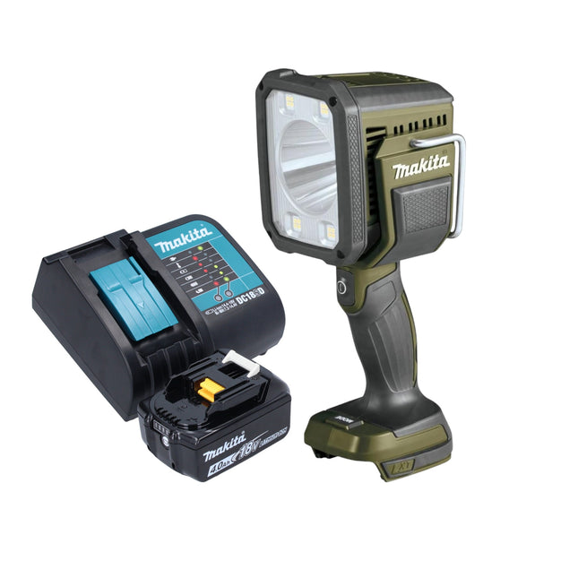Makita DML 812 SM1 akumulatorowy reflektor ręczny 18 V 1250 lm LED Olive Green Outdoor Adventure Special Edition + 1x akumulator 4,0 Ah + ładowarka