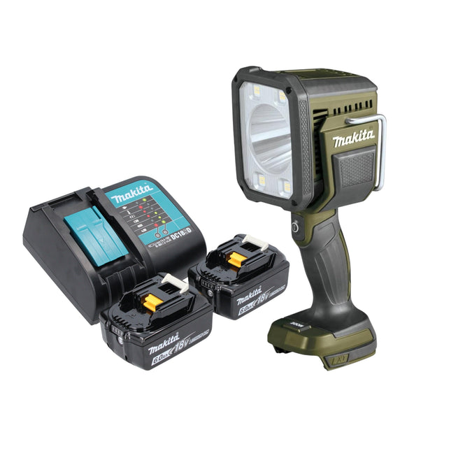 Makita DML 812 SG akumulatorowa lampa ręczna 18 V 1250 lm LED oliwkowozielona outdoor adventure special edition + 2x akumulator 6,0 Ah + ładowarka