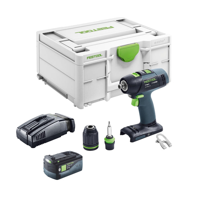 Festool T 18+3 Basic akumulatorowa wiertarko-wkrętarka 18 V 50 Nm bezszczotkowa + 1x akumulator 5,0 Ah + szybka ładowarka + systainer