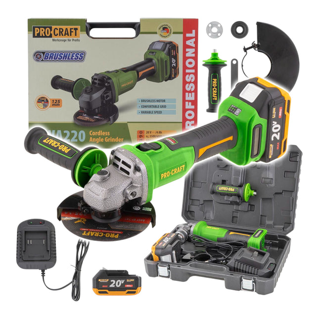 Procraft PWA220 Akku Winkelschleifer 20 V 125 mm Brushless 1x Akku 4 0 Ah Ladegeraet Koffer 0 - toolbrothers