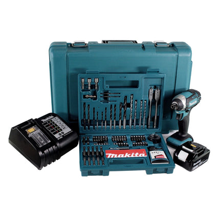 Makita DTD 152 SFK akumulatorowy klucz udarowy 18V 165Nm 1/4" + 1x akumulator 3,0Ah + ładowarka + 100 szt. zestaw wierteł + walizka