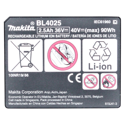 Zestaw akumulatorów Makita 40 V z 4x BL 4025 2,5 Ah ( 4x 191B36-3 ) XGT Li-Ion klasa ochrony IP64 z wyświetlaczem LED