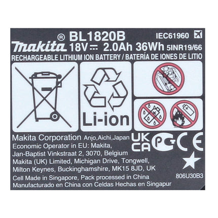 Akumulator litowo-jonowy Makita BL 1820 B 18 V - 2,0 Ah / 2000 mAh z wyświetlaczem LED ( 197254-9 ) - oryginał, nie replika