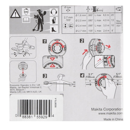 Głowica gwintowana Makita Tap&Go 2,0 mm ( 191D91-7 ) do akumulatorowej podkaszarki do trawy 18 V DUR 187 i DUR 188