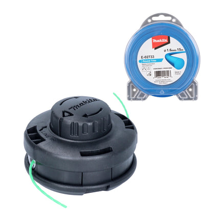 Makita 2-gwintowa głowica Tap&Go 2,0 mm ( 191D91-7 ) + żyłka tnąca okrągła 1,6 mm 15 m ( E-02733 ) do podkaszarki akumulatorowej 18 V DUR 187 i DUR 188