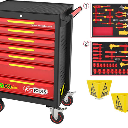 KS TOOLS ECOline Werkstattwagen mit 42 isolierten Werkzeugen für Hybrid- und Elektrofahrzeuge ( 117.6144 ) - Toolbrothers