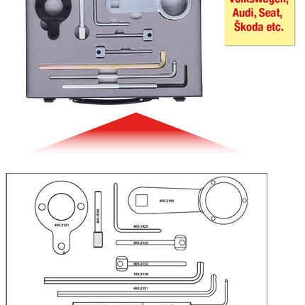 KS TOOLS Motoreinstell-Werkzeug-Satz für VAG, 9-tlg, Audi, Seat, Škoda, Volkswagen ( 400.2120 )
