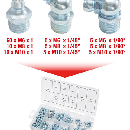KS TOOLS Sortiment Schmiernippel, M6-8-10x1,0, 110-tlg ( 970.0030 ) - Toolbrothers
