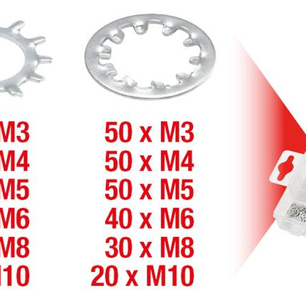 KS TOOLS Sortiment Zahn-Unterlegscheiben,M3-10, 720-tlg ( 970.0240 ) - Toolbrothers