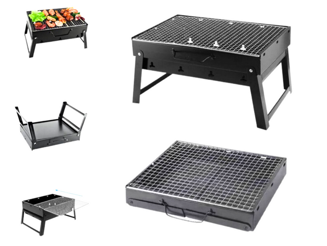 Toolbrothers Zewnętrzny przenośny grill węglowy na kemping beznarzędziowy montaż 43 x 29 x 23 cm czarny chromowany Smoker BBQ Pit Grill