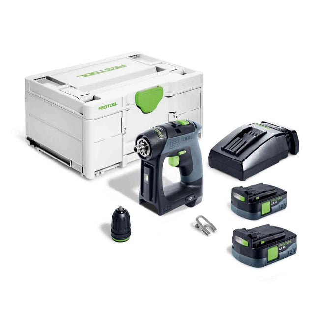 Festool CXS 12 2,5-Plus akumulatorowa wiertarko-wkrętarka 12 V 30 Nm bezszczotkowa ( 576864 ) + 2x akumulator 2,5 Ah + ładowarka + systainer