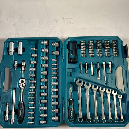 Makita Werkzeug Set 120 tlg E 08713 1 4 3 8 Ratsche Steckschluessel Bits Kombischluessel aus CV Stahl Makpac Unvollstaendig 3 - toolbrothers