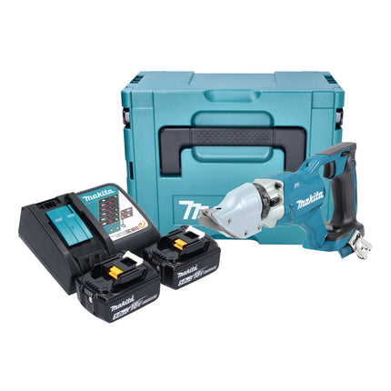 Makita DJS 200 RTJ akumulatorowe nożyce do blachy 18 V 2,0 mm bezszczotkowe + 2x akumulator 5,0 Ah + ładowarka + Makpac