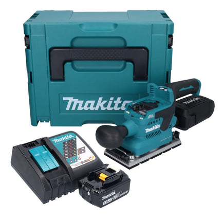 Makita DBO 381 RG1JU Akumulatorowa szlifierka oscylacyjna 18 V 93 x 185 mm bezszczotkowa + 1x akumulator 6,0 Ah + ładowarka + Makpac