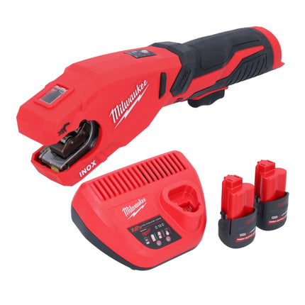 Milwaukee M12 PCSS-252 akumulatorowy obcinak do rur ze stali nierdzewnej 12 V 12 - 28 mm + 2x akumulator 2,5 Ah + ładowarka