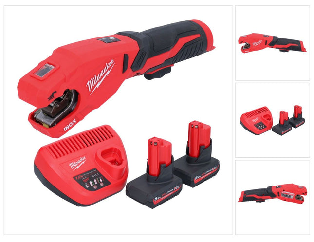 Milwaukee M12 PCSS-502 akumulatorowy obcinak do rur ze stali nierdzewnej 12 V 12 - 28 mm + 2x akumulator 5,0 Ah + ładowarka