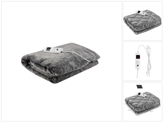 Elektryczny koc grzewczy Elektryczny przytulny koc grzewczy z 6 poziomami mocy Automatyczne wyłączanie i ochrona przed przegrzaniem Nadaje się do prania Szary 180X130 cm