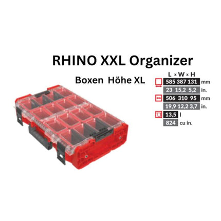Toolbrothers RHINO XXL Organizer ULTRA wysokość XL pudełka 13,5 l IP66 z wyjmowanymi pudełkami + przegródki