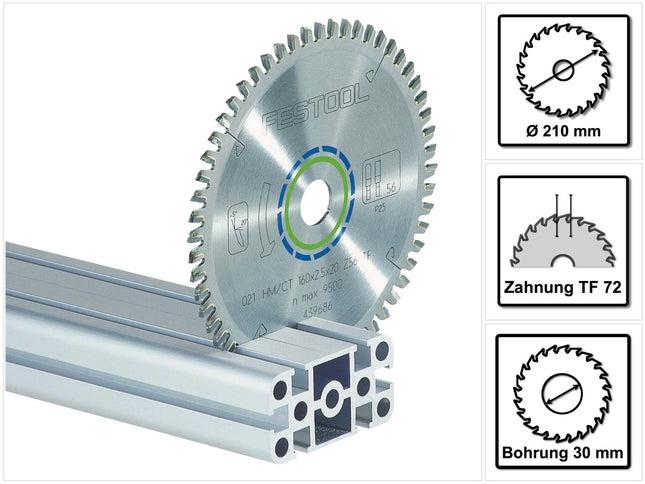 Festool HW 210x2,4x30 TF72 Piła tarczowa ALUMINIUM / PLASTICS ( 493201 ) 210 x 2,4 x 30 mm 72 zęby do płyt i profili aluminiowych, pleksi, twardych i wzmocnionych włóknem tworzyw sztucznych