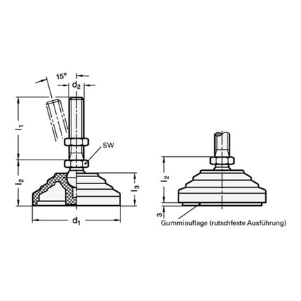 GANTER plastikowa stopa przegubowa GN 344 d1 60 mm, d2 M 10 mm l1 98 mm ( 4601002585 )