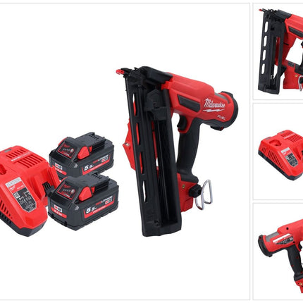 Milwaukee M18 FN16GA-552 Gwoździarka akumulatorowa 18 V 32 - 64 mm bezszczotkowa + 2x akumulator 5,5 Ah + ładowarka