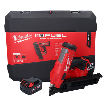 Milwaukee M18 FFN21-501C Gwoździarka akumulatorowa 18 V 50 - 90 mm bezszczotkowa + 1x akumulator 5,0 Ah + walizka - bez ładowarki