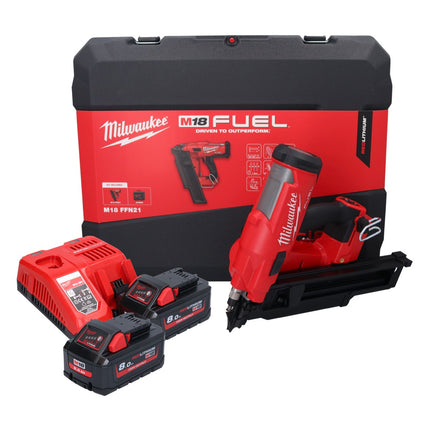 Milwaukee M18 FFN21-802C gwoździarka akumulatorowa 18 V 50 - 90 mm bezszczotkowa + 2x akumulator 8,0 Ah + ładowarka + walizka